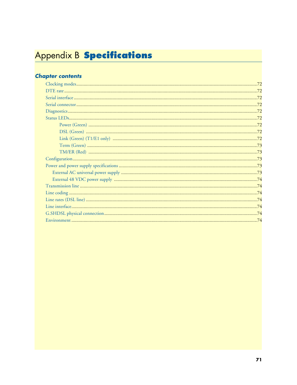 Appendix b specifications, Specifications, Appendix b | Patton electronic 3088 Series User Manual | Page 71 / 82