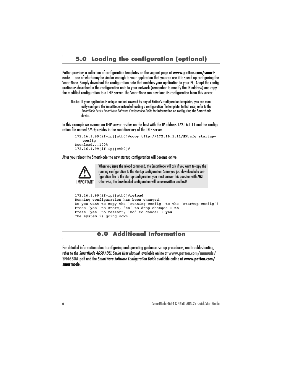 0 loading the configuration (optional), 0 additional information | Patton electronic SmartNode 4654 Series User Manual | Page 6 / 12