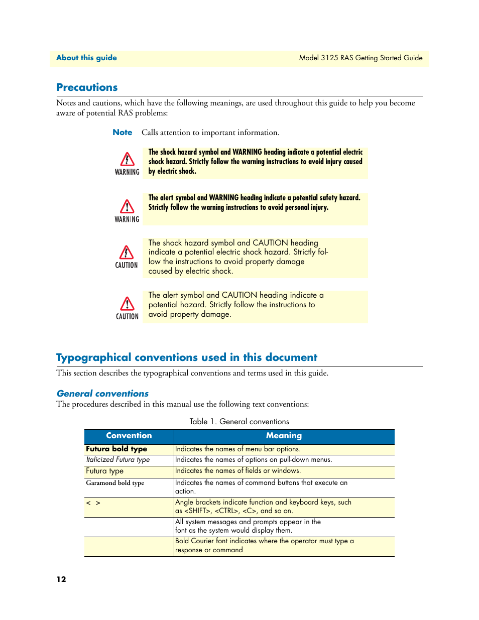 Precautions, Typographical conventions used in this document, General conventions | Patton electronic ForeFront 3125 User Manual | Page 12 / 65