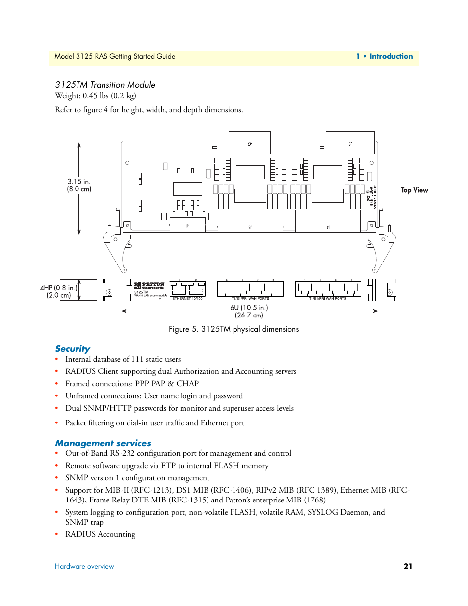 3125tm transition module, Security, Management services | Security management services | Patton electronic ForeFront 3125 User Manual | Page 21 / 65