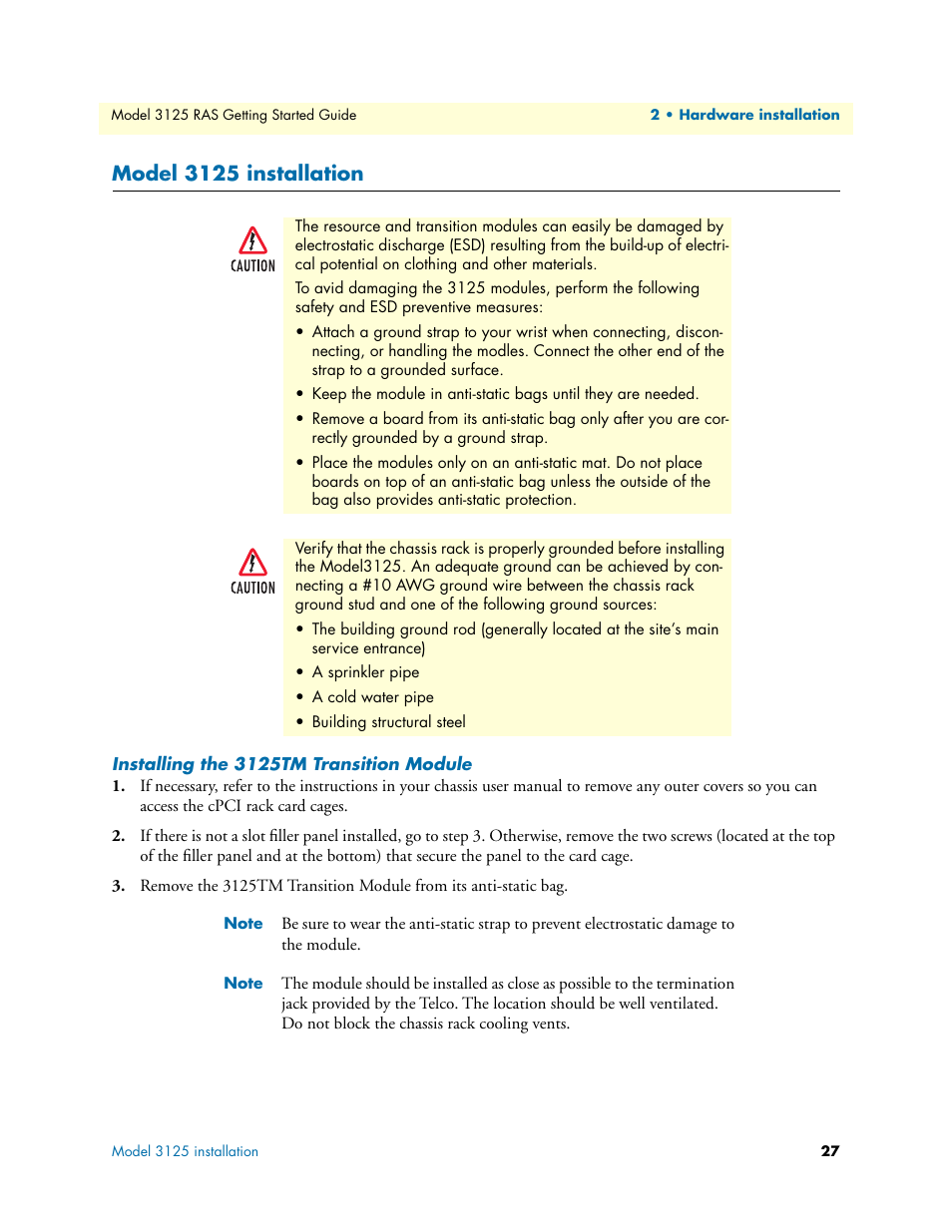 Model 3125 installation, Installing the 3125tm transition module | Patton electronic ForeFront 3125 User Manual | Page 27 / 65