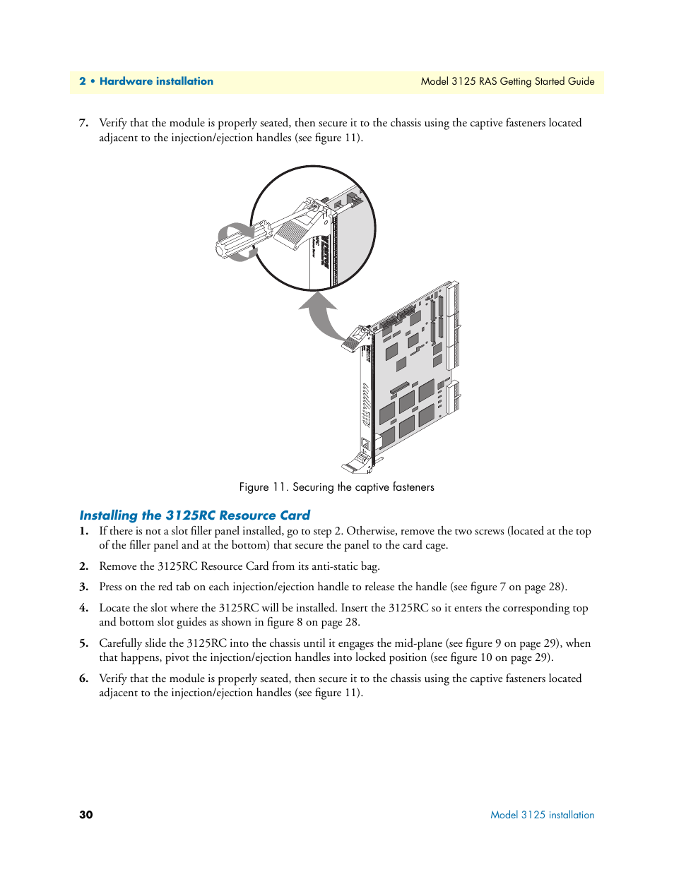 Installing the 3125rc resource card | Patton electronic ForeFront 3125 User Manual | Page 30 / 65