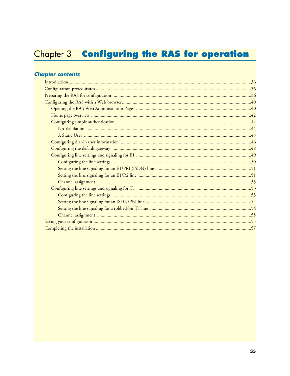 Chapter 3 configuring the ras for operation, 3 configuring the ras for operation, Chapter 3 describes configuring the ras for use | Patton electronic ForeFront 3125 User Manual | Page 35 / 65