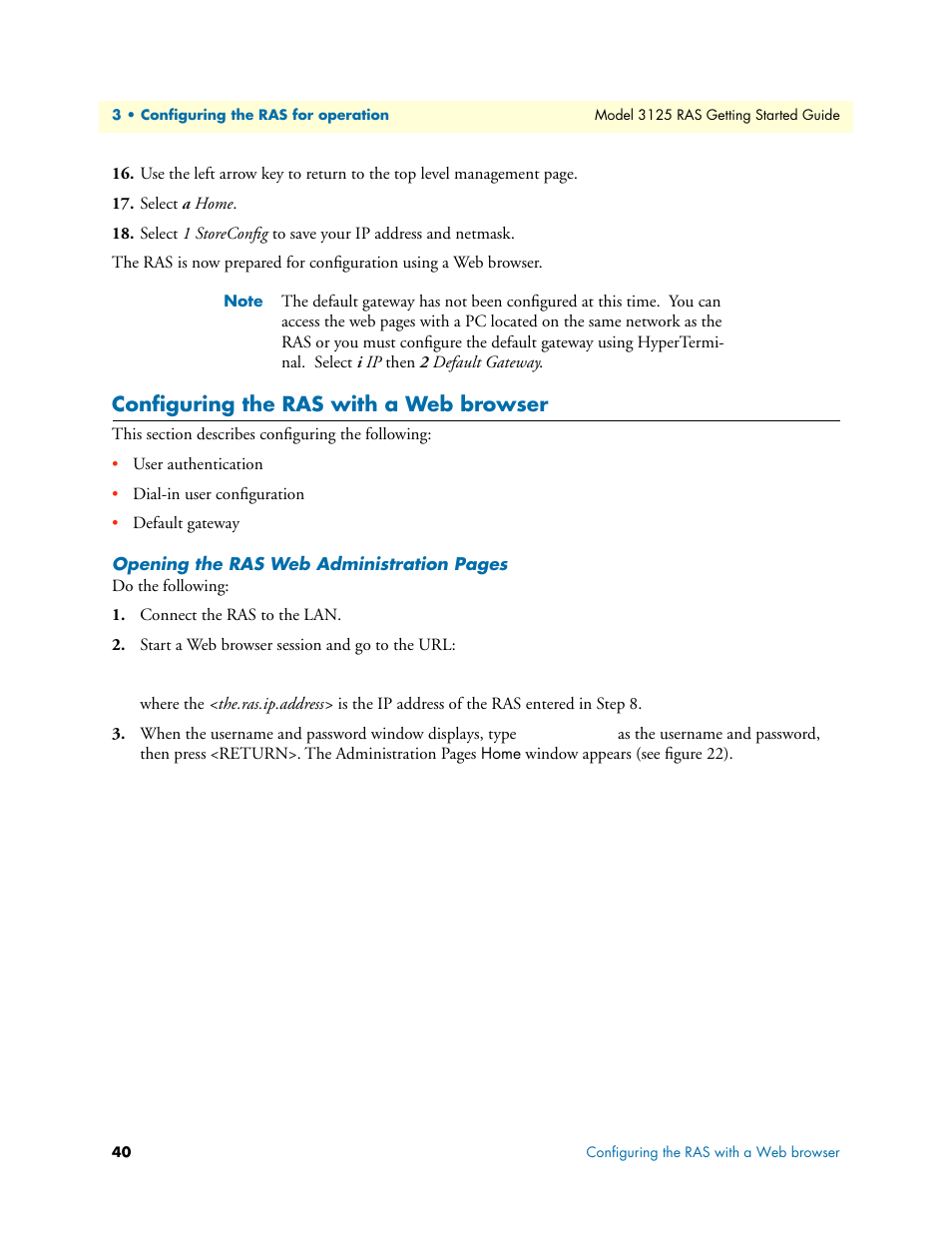 Configuring the ras with a web browser | Patton electronic ForeFront 3125 User Manual | Page 40 / 65