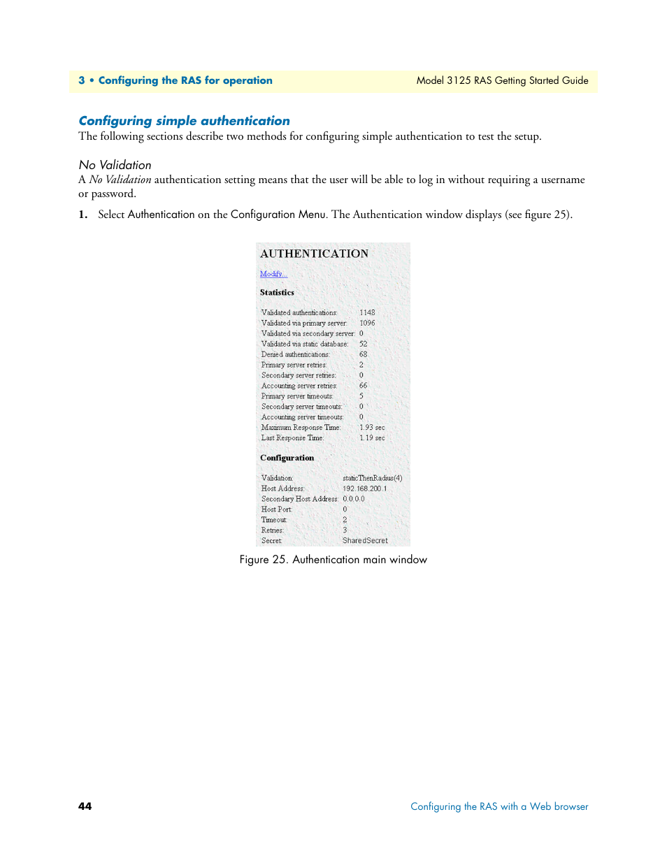 Configuring simple authentication, No validation | Patton electronic ForeFront 3125 User Manual | Page 44 / 65