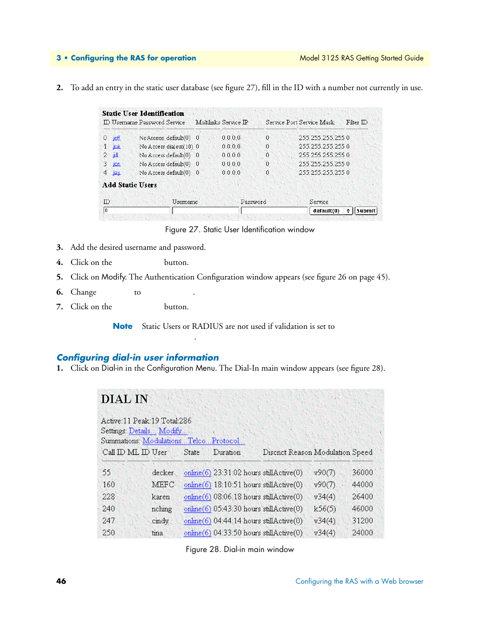 Configuring dial-in user information | Patton electronic ForeFront 3125 User Manual | Page 46 / 65