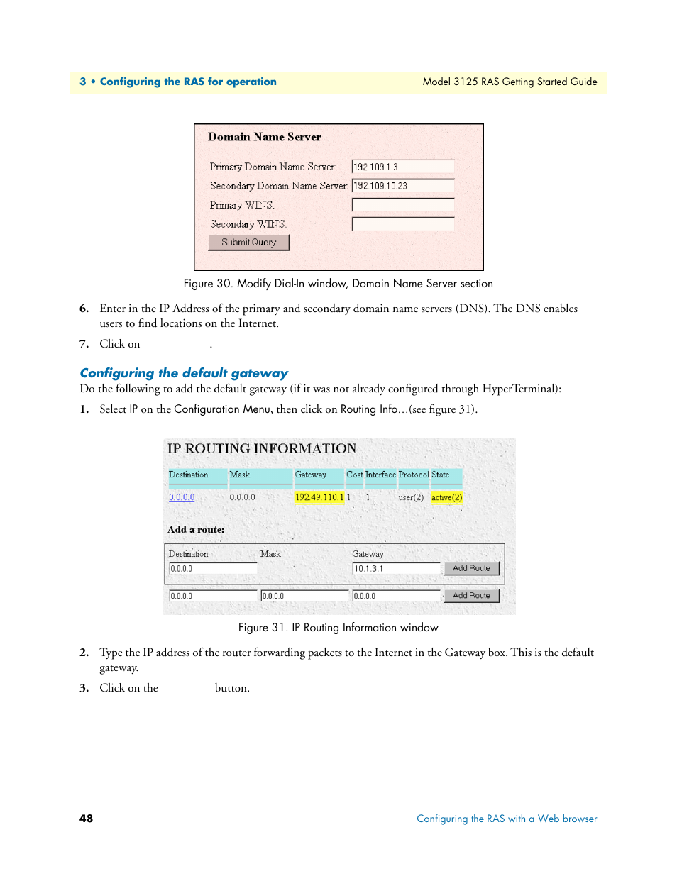 Configuring the default gateway | Patton electronic ForeFront 3125 User Manual | Page 48 / 65