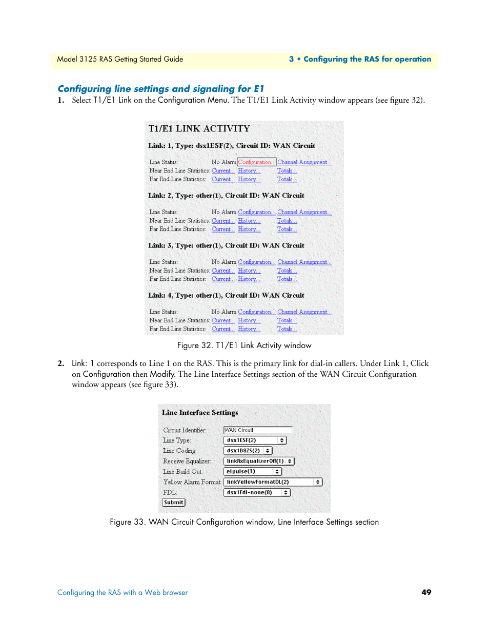 Configuring line settings and signaling for e1 | Patton electronic ForeFront 3125 User Manual | Page 49 / 65