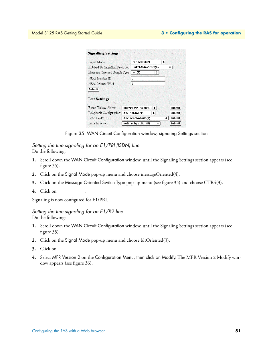 Setting the line signaling for an e1/r2 line | Patton electronic ForeFront 3125 User Manual | Page 51 / 65