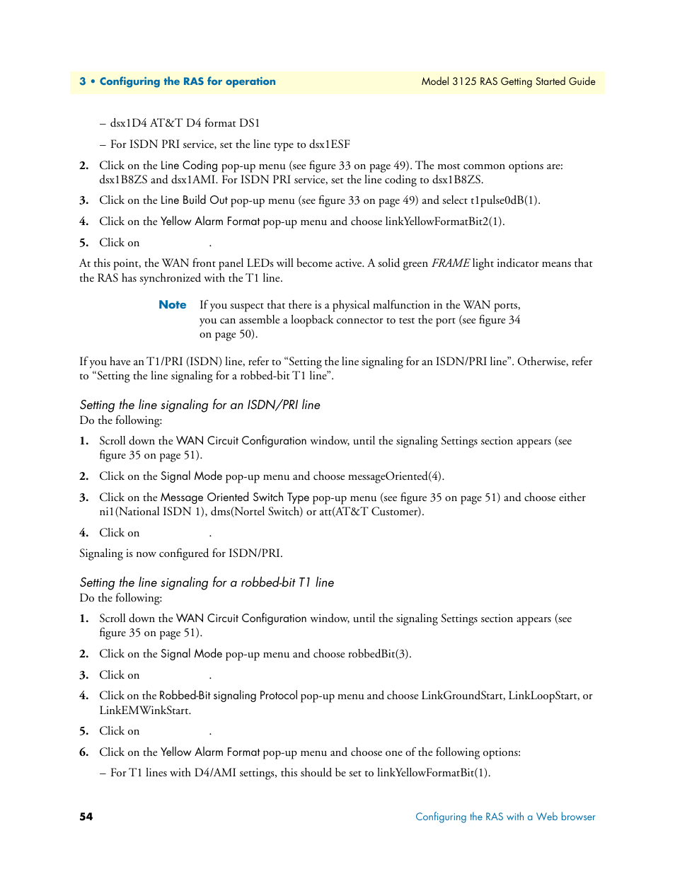 Setting the line signaling for an isdn/pri line | Patton electronic ForeFront 3125 User Manual | Page 54 / 65