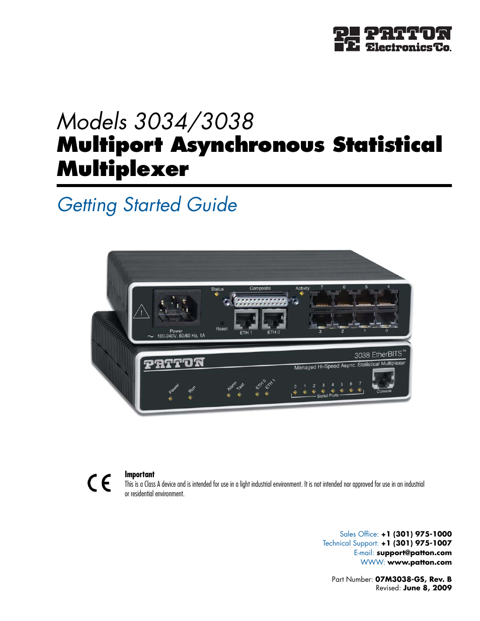 Patton electronic Multiport Asynchronous Statistical Multiplexer 3034/3038 User Manual | 58 pages