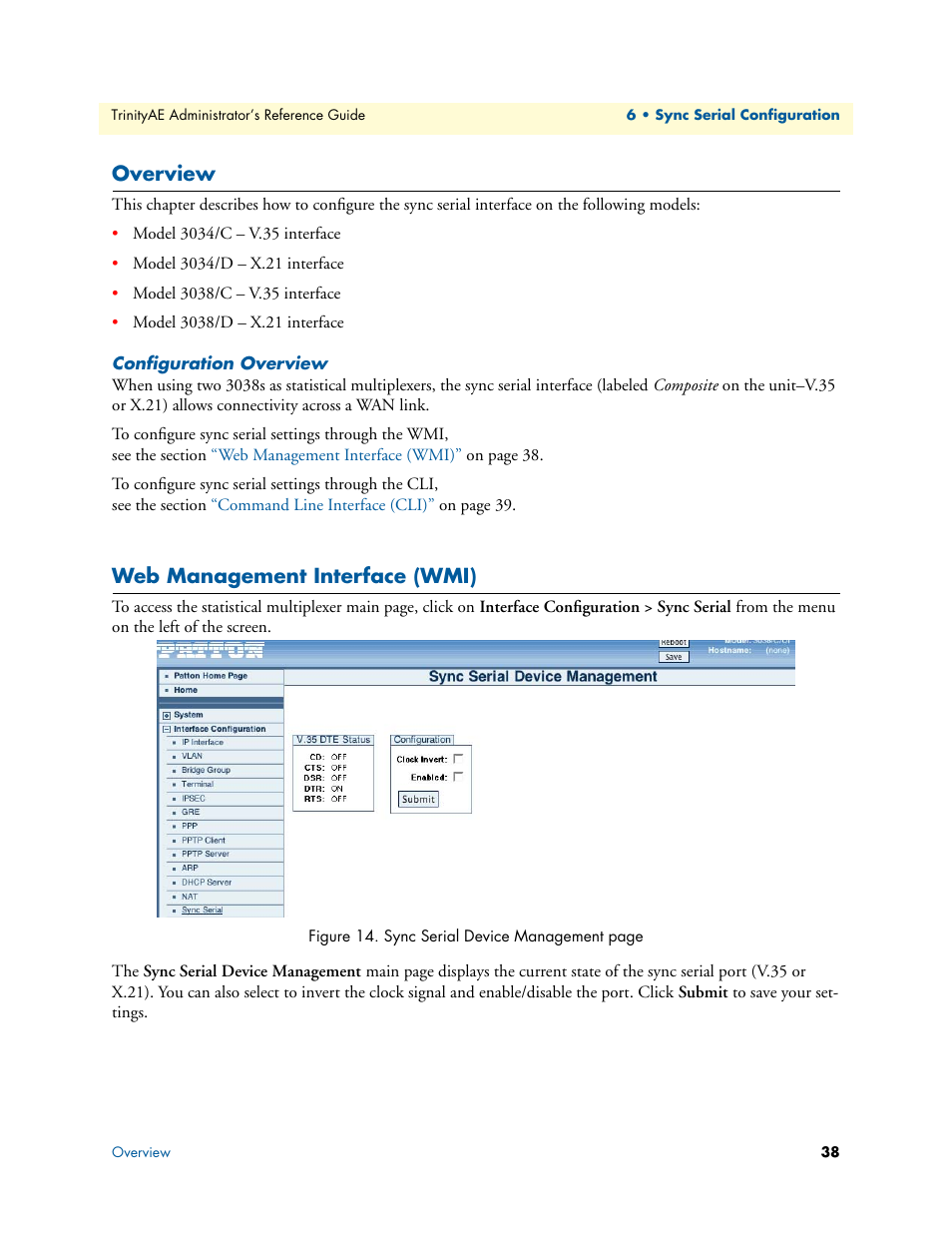 Overview, Configuration overview, Web management interface (wmi) | Patton electronic Multiport Asynchronous Statistical Multiplexer 3034/3038 User Manual | Page 38 / 58