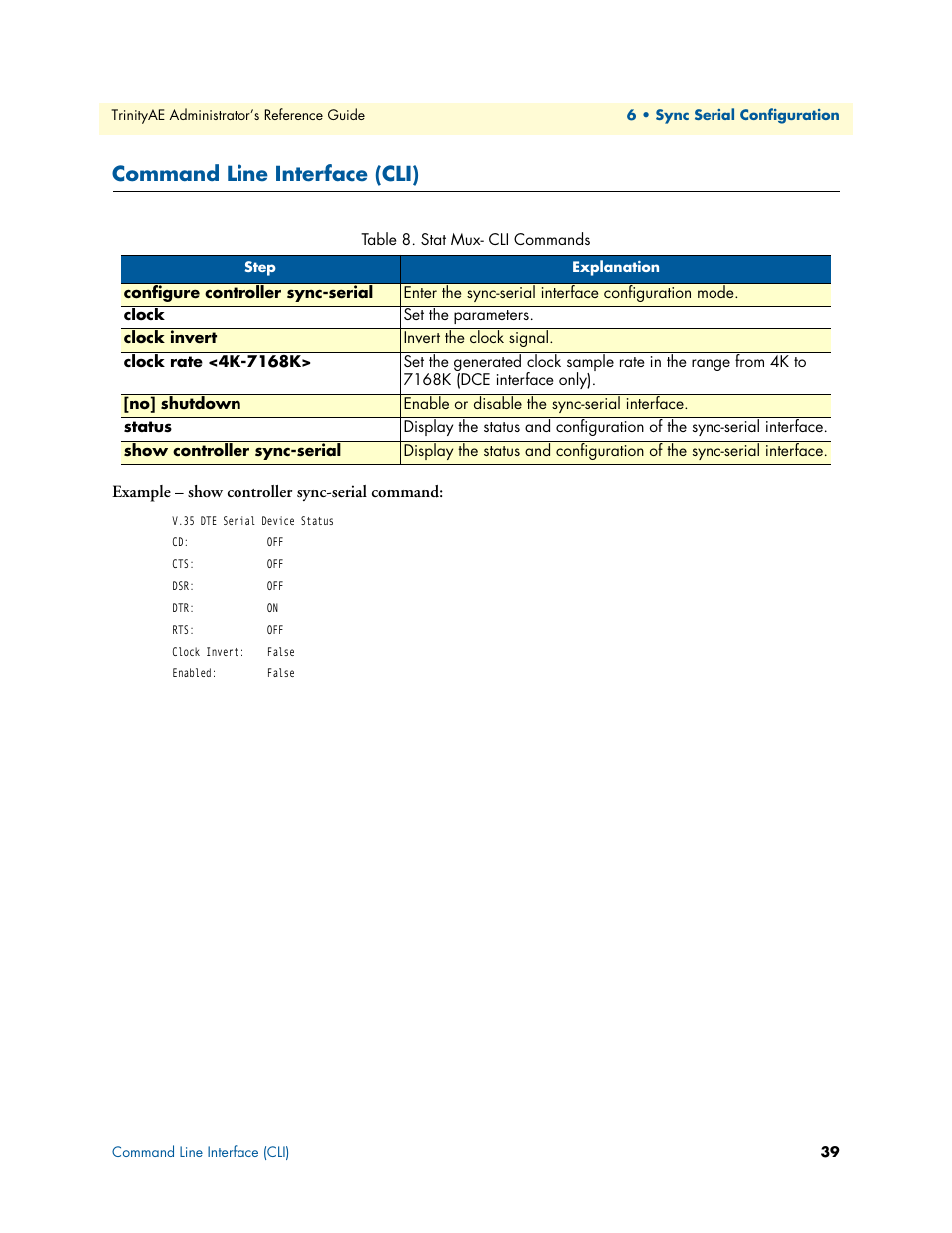 Command line interface (cli), Stat mux- cli commands | Patton electronic Multiport Asynchronous Statistical Multiplexer 3034/3038 User Manual | Page 39 / 58