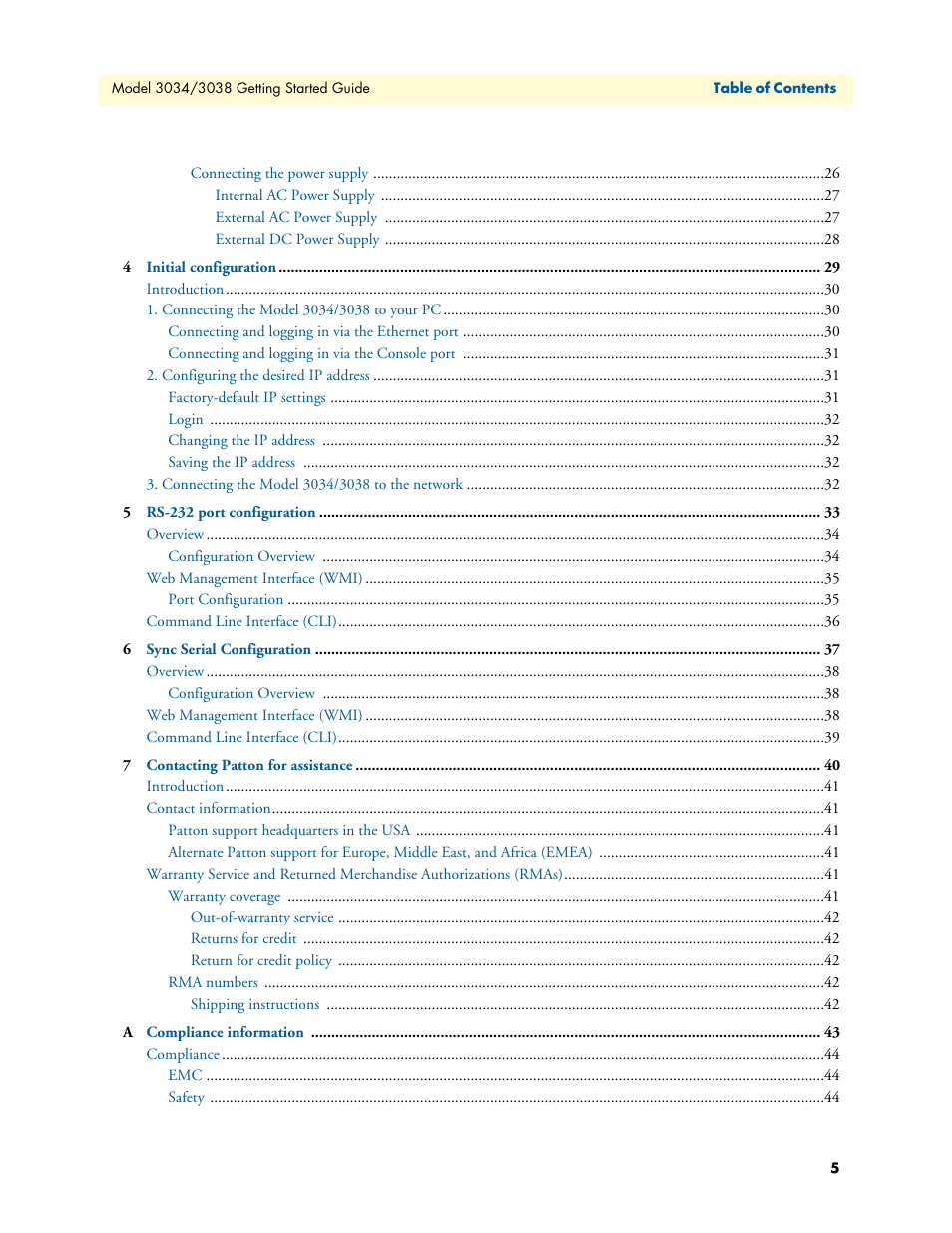 Patton electronic Multiport Asynchronous Statistical Multiplexer 3034/3038 User Manual | Page 5 / 58