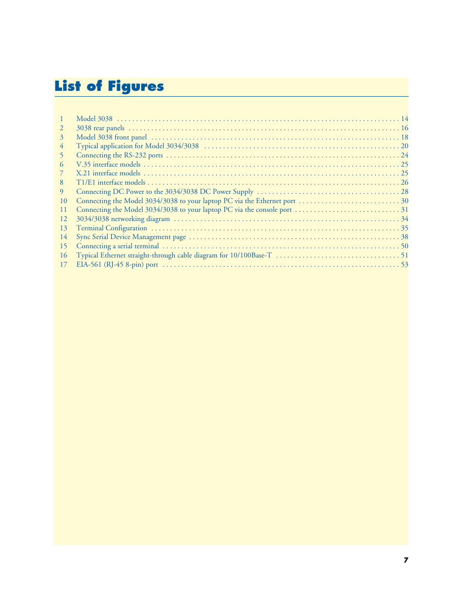 List of figures | Patton electronic Multiport Asynchronous Statistical Multiplexer 3034/3038 User Manual | Page 7 / 58