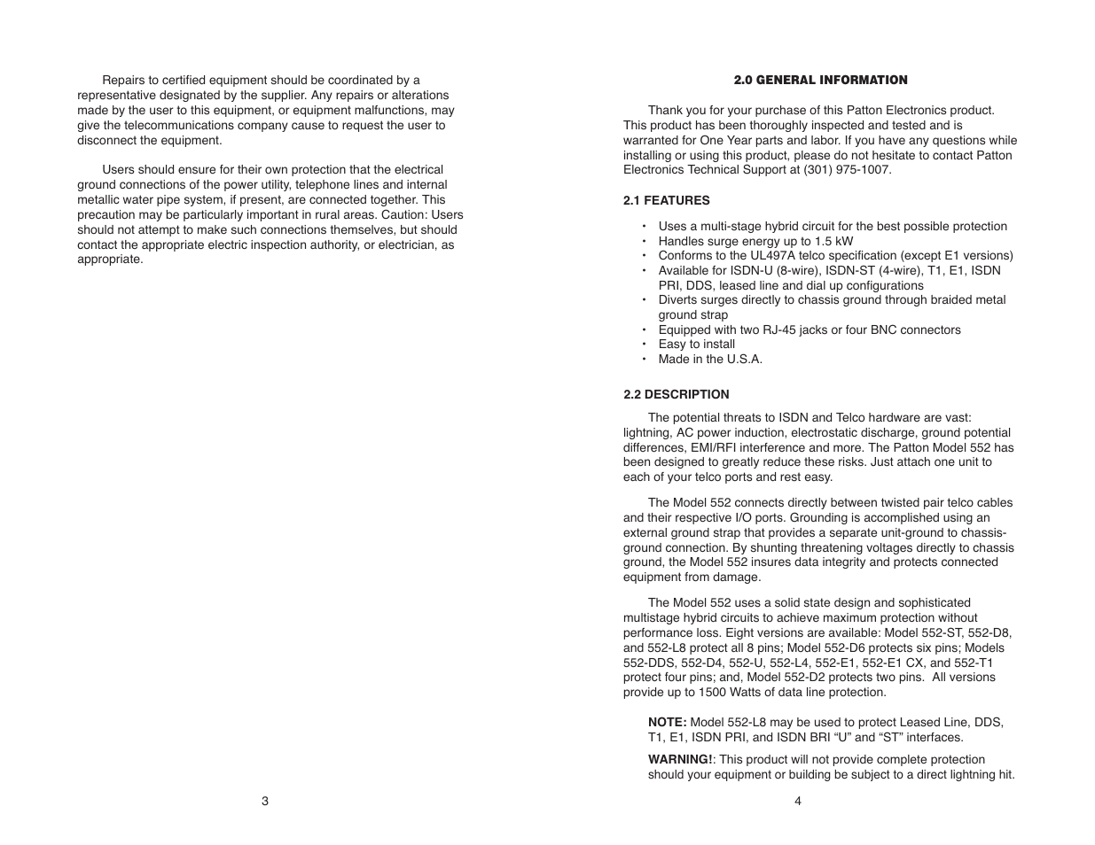 Patton electronic MODEL 552 User Manual | Page 4 / 12