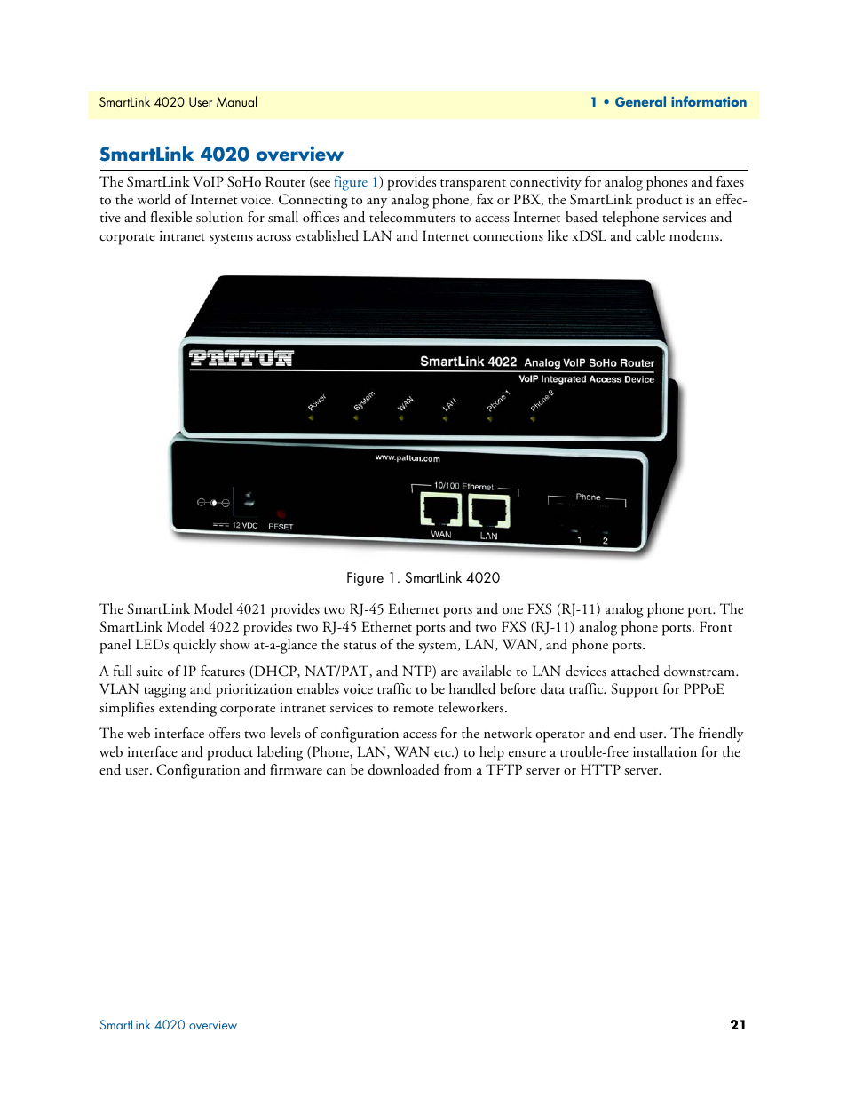 Smartlink 4020 overview, Smartlink 4020 | Patton electronic SL4020 User Manual | Page 21 / 97