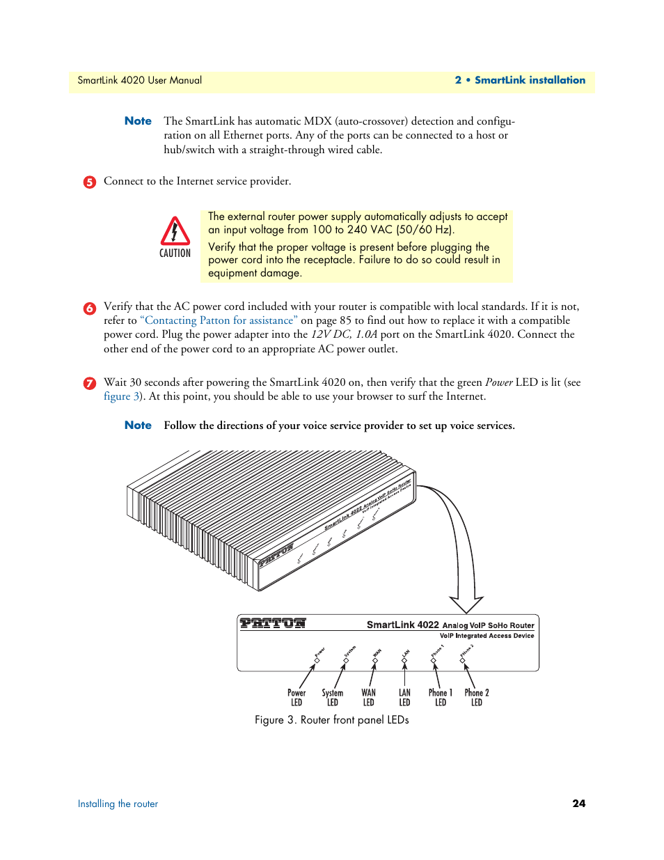 Router front panel leds | Patton electronic SL4020 User Manual | Page 24 / 97