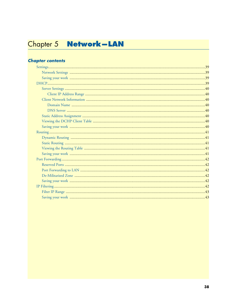 Chapter 5 network-lan, Network—lan, Chapter 5 | Chapter 5 network—lan | Patton electronic SL4020 User Manual | Page 38 / 97