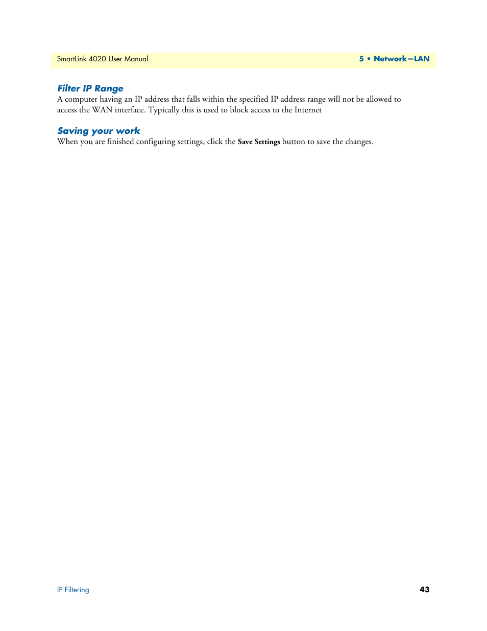 Filter ip range, Saving your work | Patton electronic SL4020 User Manual | Page 43 / 97