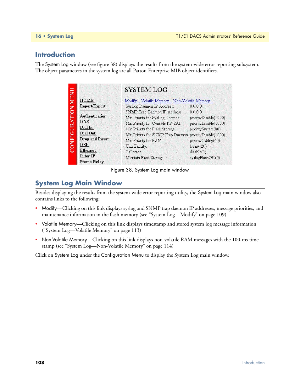 Introduction, System log main window, Introduction system log main window | Patton electronic Model 2604 User Manual | Page 110 / 148