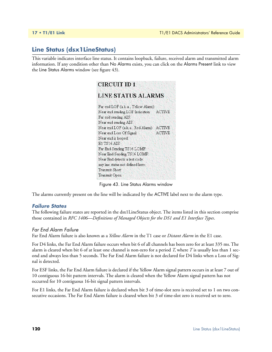 Line status (dsx1linestatus), Failure states, Far end alarm failure | Patton electronic Model 2604 User Manual | Page 122 / 148