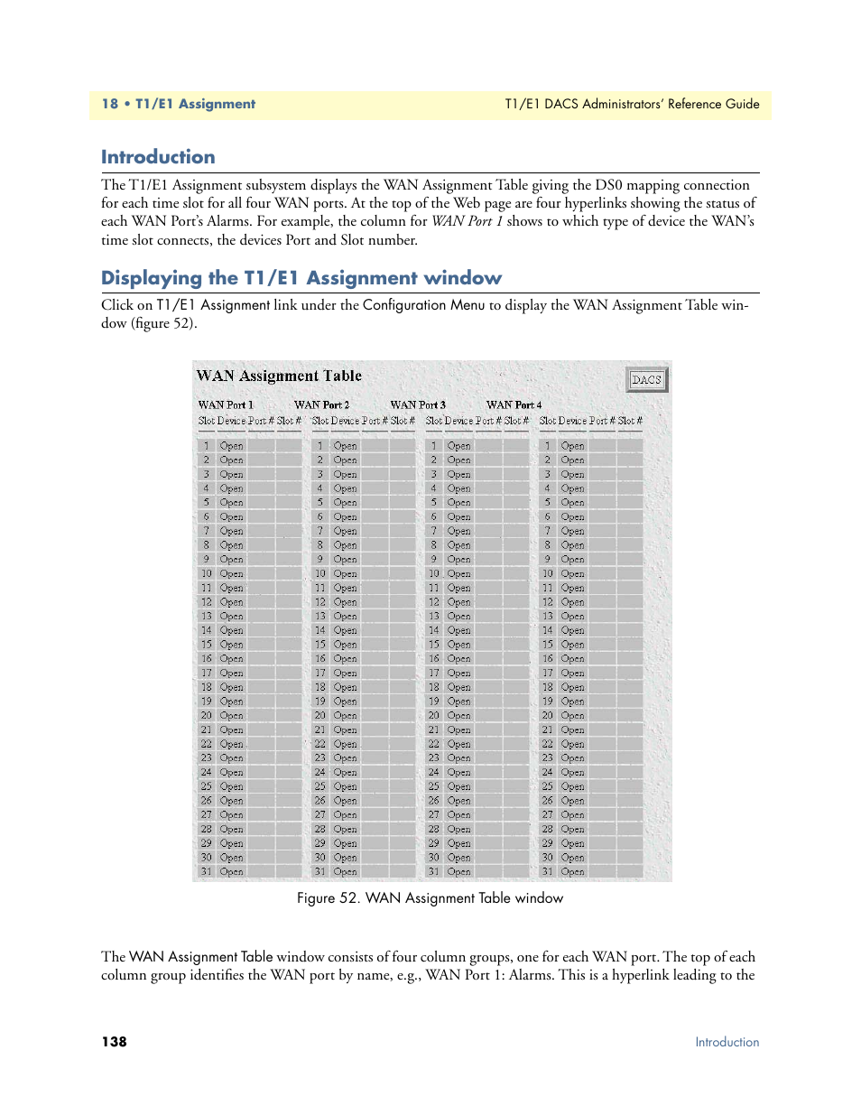 Introduction, Displaying the t1/e1 assignment window | Patton electronic Model 2604 User Manual | Page 140 / 148