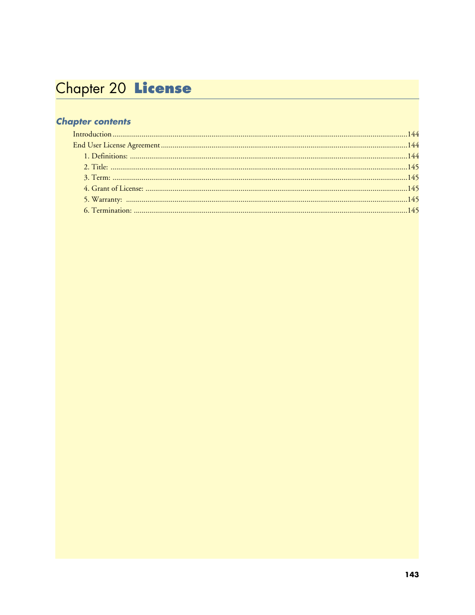 Chapter 20 license, 20 license | Patton electronic Model 2604 User Manual | Page 145 / 148