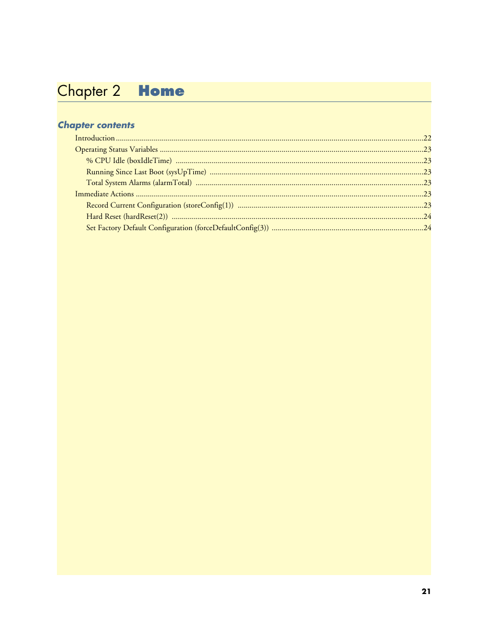 Chapter 2 home, 2 home, Chapter 2 describes configuring the h | Patton electronic Model 2604 User Manual | Page 23 / 148