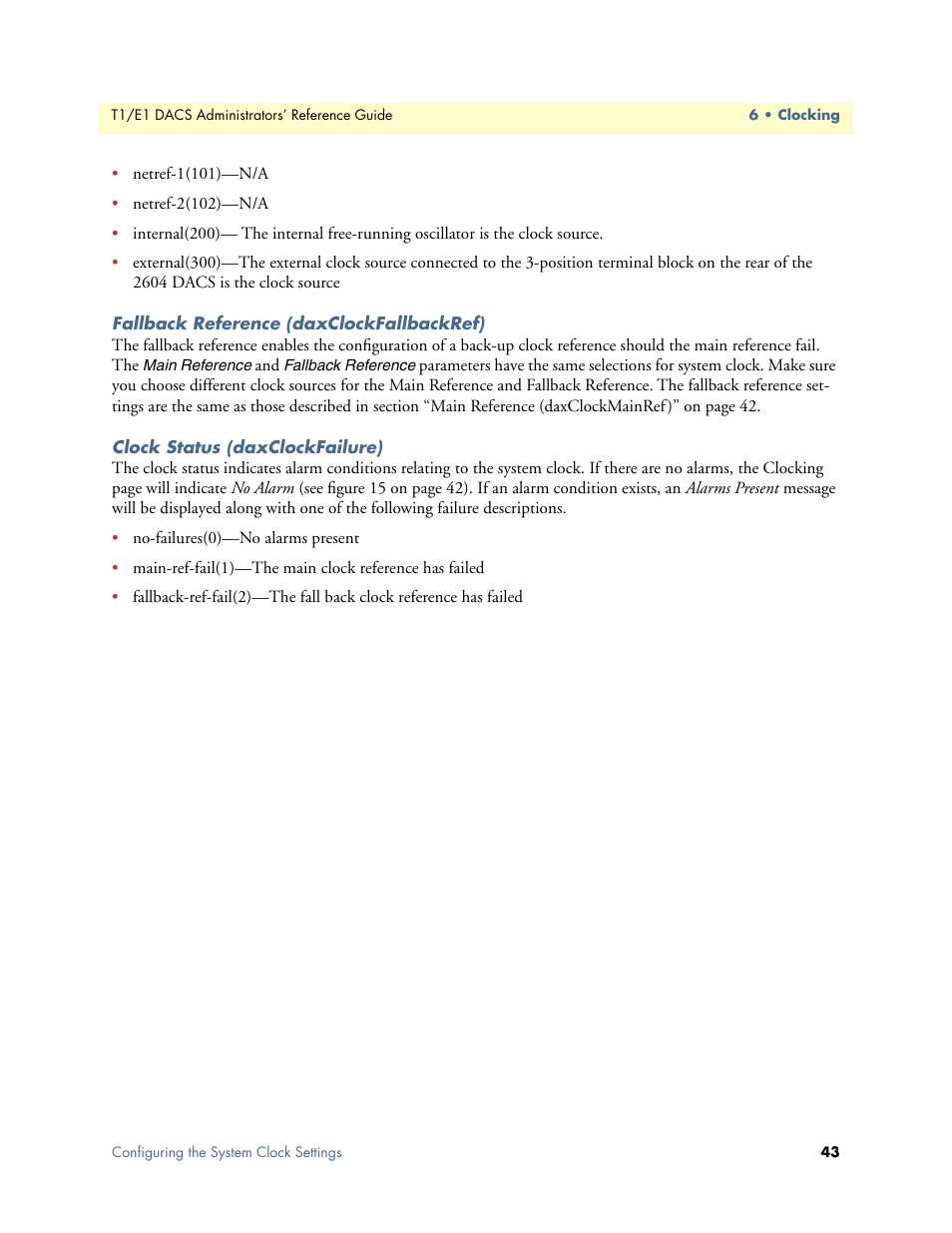 Fallback reference (daxclockfallbackref), Clock status (daxclockfailure) | Patton electronic Model 2604 User Manual | Page 45 / 148