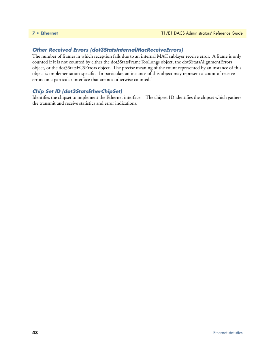Chip set id (dot3statsetherchipset) | Patton electronic Model 2604 User Manual | Page 50 / 148