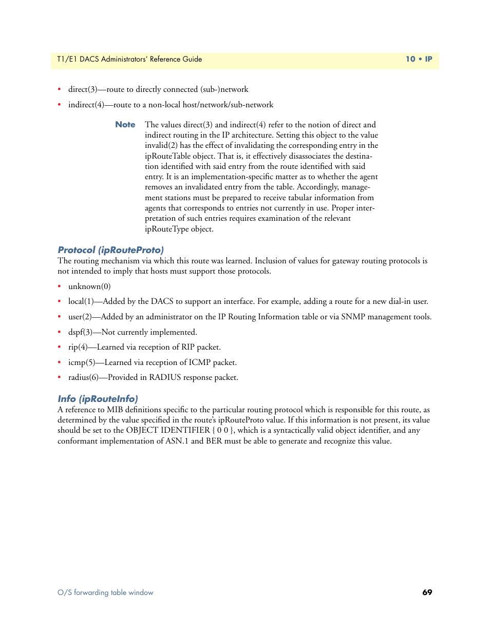 Protocol (iprouteproto), Info (iprouteinfo), Protocol (iprouteproto) info (iprouteinfo) | Patton electronic Model 2604 User Manual | Page 71 / 148