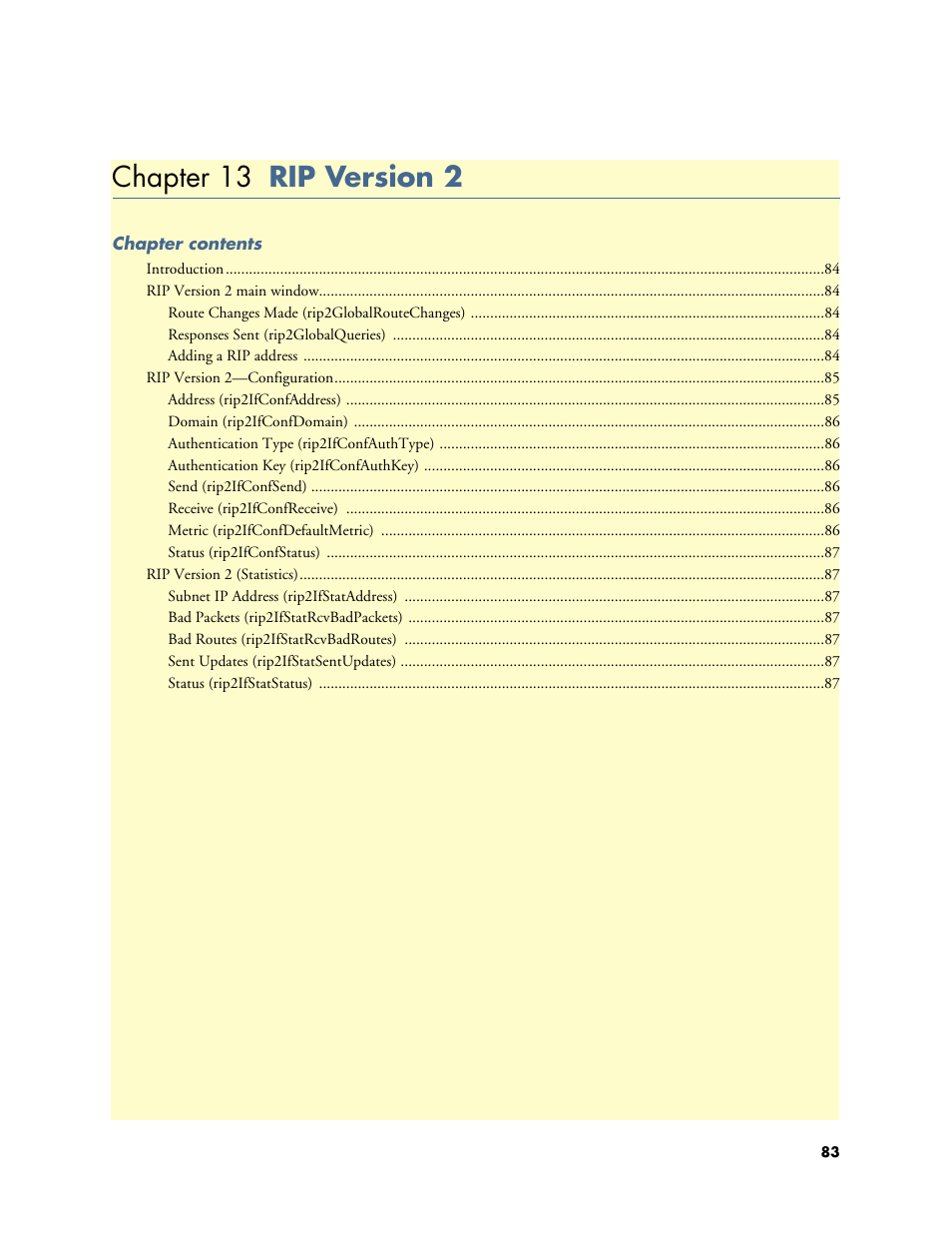 Chapter 13 rip version 2, 13 rip version 2, Chapter 13 describes configuring the rip | Patton electronic Model 2604 User Manual | Page 85 / 148