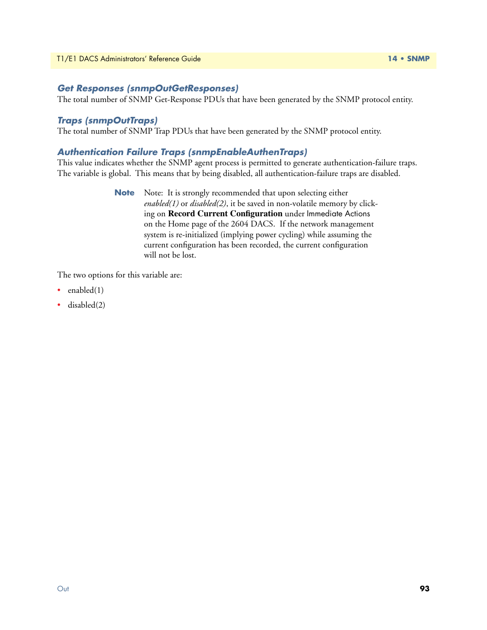Get responses (snmpoutgetresponses), Traps (snmpouttraps) | Patton electronic Model 2604 User Manual | Page 95 / 148