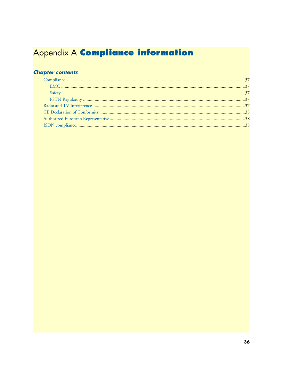 Appendix a compliance information, Compliance information, Appendix a | Patton electronic SMARTNODE 4630 User Manual | Page 36 / 54