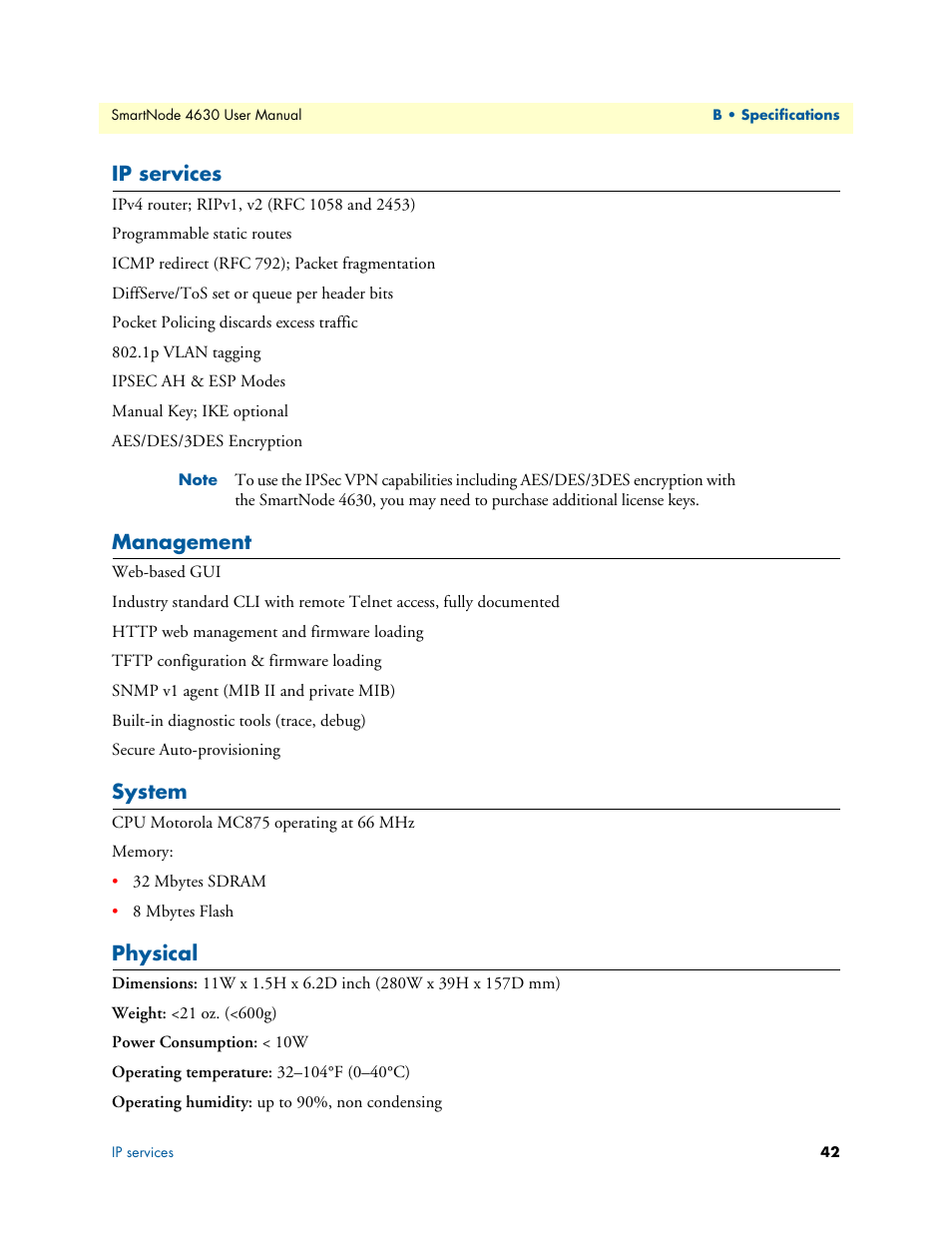 Ip services, Management, System | Physical | Patton electronic SMARTNODE 4630 User Manual | Page 42 / 54