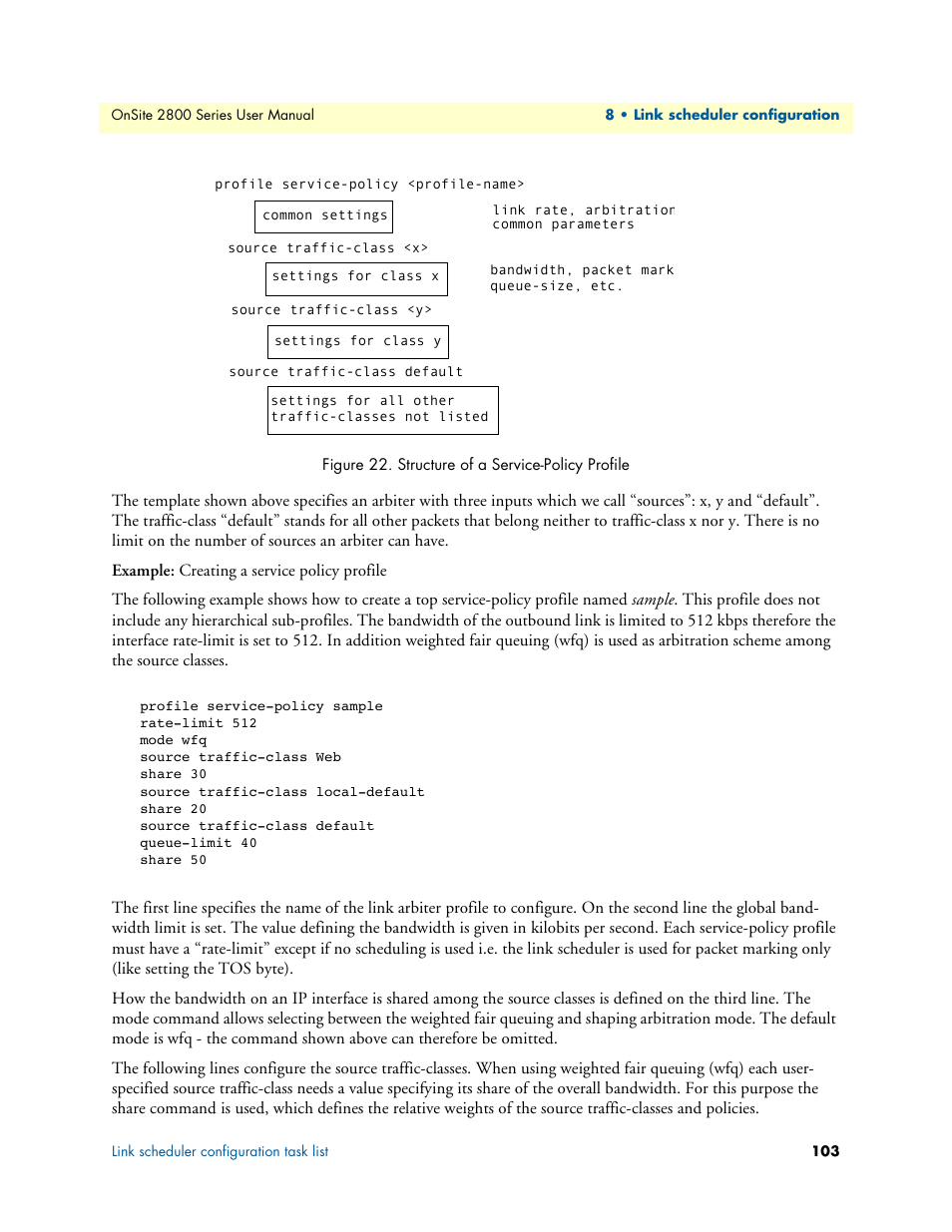 Structure of a service-policy profile | Patton electronic ONSITE 2800 User Manual | Page 103 / 135