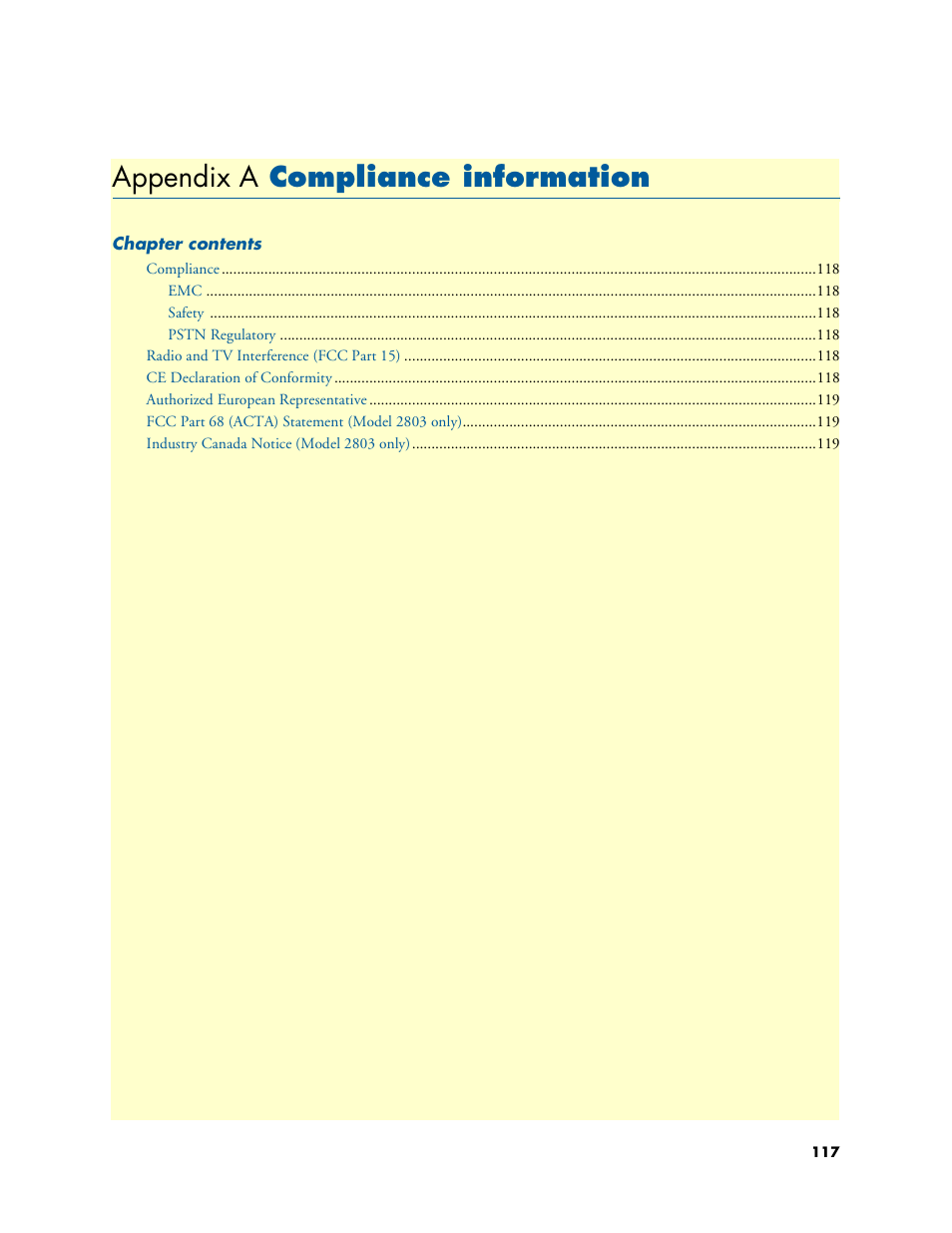 Appendix a compliance information, Compliance information, Appendix a | Patton electronic ONSITE 2800 User Manual | Page 117 / 135