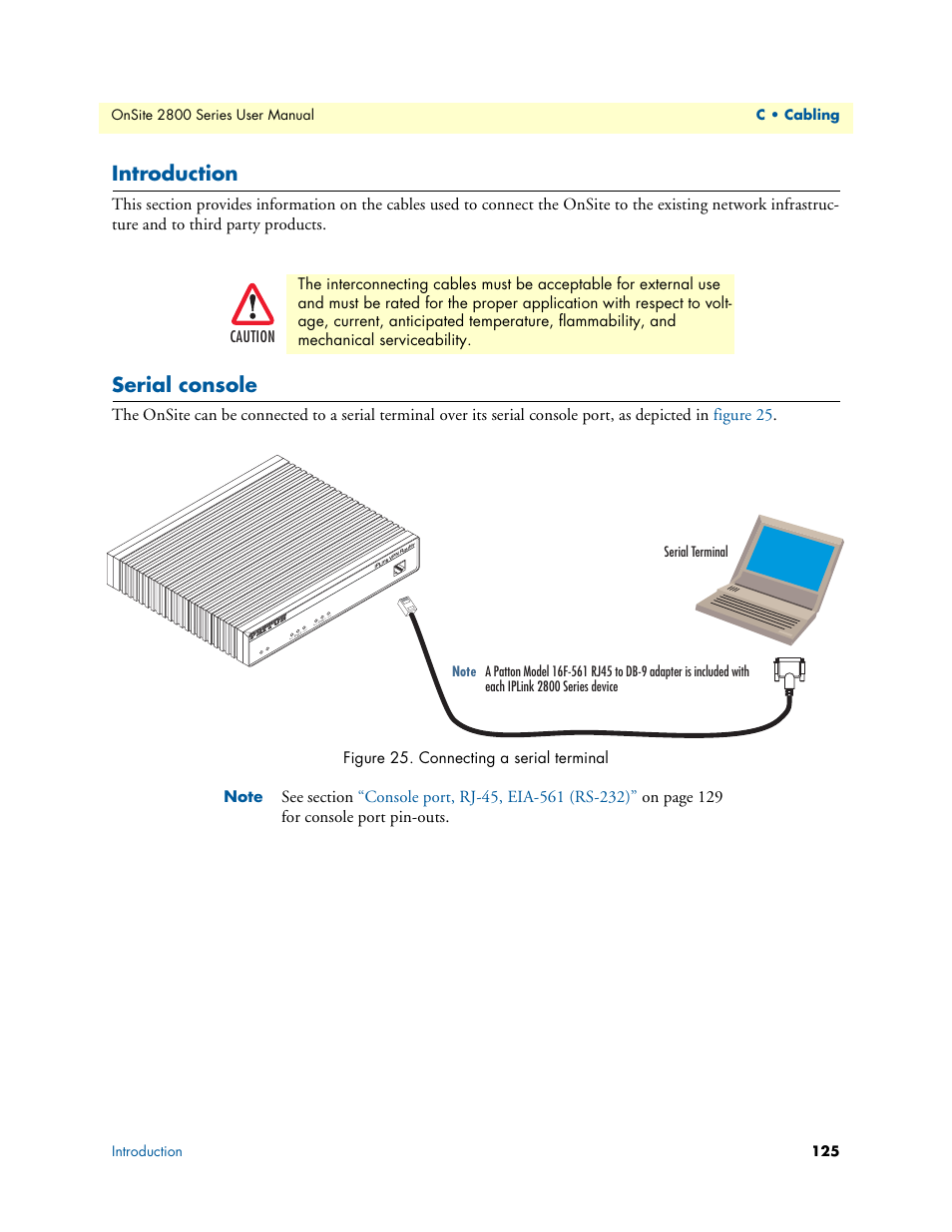 Introduction, Serial console, Connecting a serial terminal | Patton electronic ONSITE 2800 User Manual | Page 125 / 135