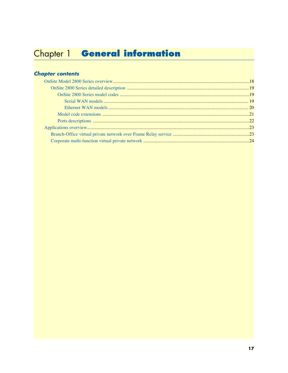 Chapter 1 general information, General information, Chapter 1 | Patton electronic ONSITE 2800 User Manual | Page 17 / 135