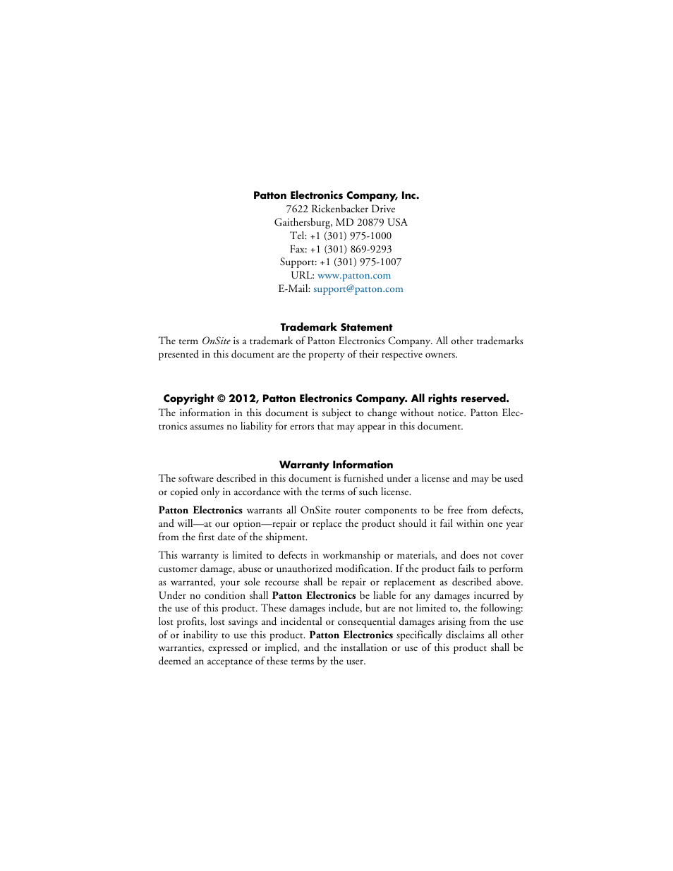 Patton electronic ONSITE 2800 User Manual | Page 2 / 135
