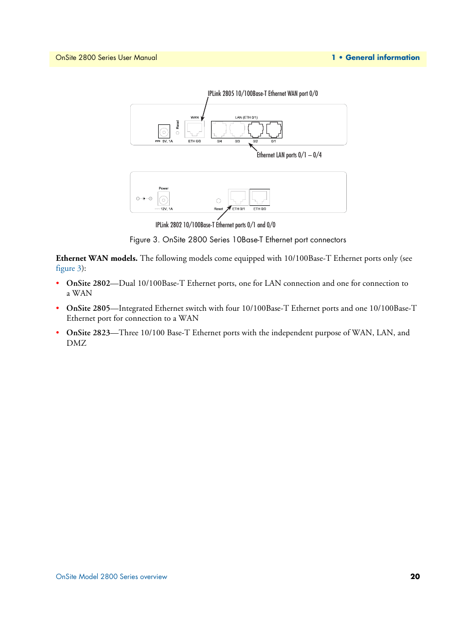 Ethernet wan models | Patton electronic ONSITE 2800 User Manual | Page 20 / 135