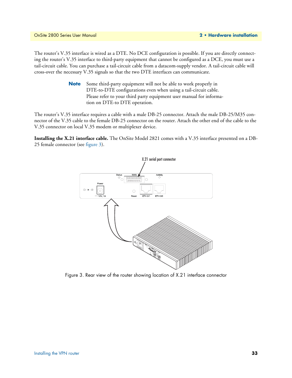 Installing the x.21 interface cable | Patton electronic ONSITE 2800 User Manual | Page 33 / 135