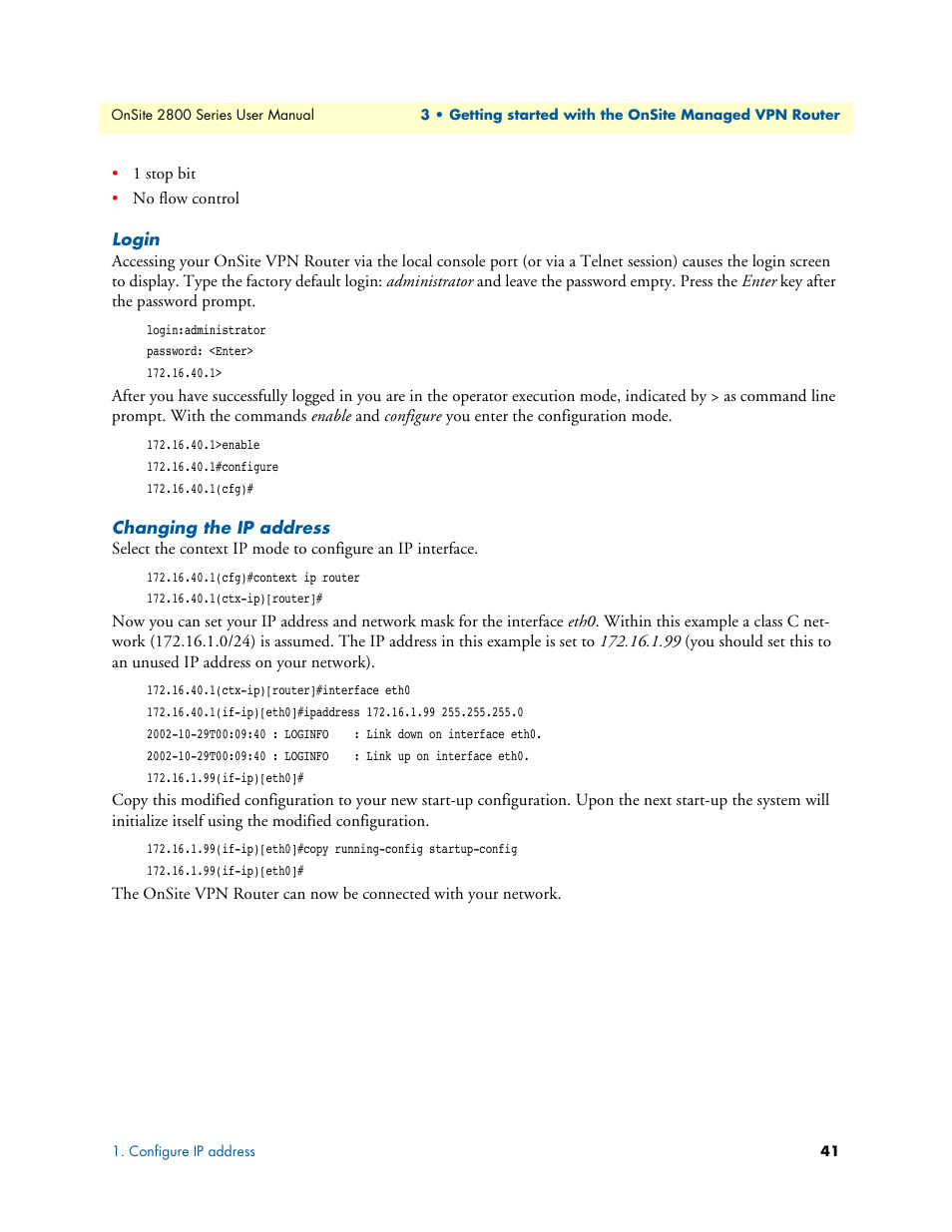 Login, Changing the ip address | Patton electronic ONSITE 2800 User Manual | Page 41 / 135