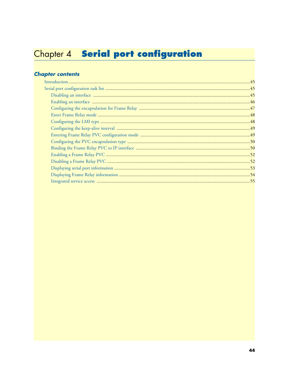 Chapter 4 serial port configuration, Serial port configuration, Chapter 4 | Patton electronic ONSITE 2800 User Manual | Page 44 / 135