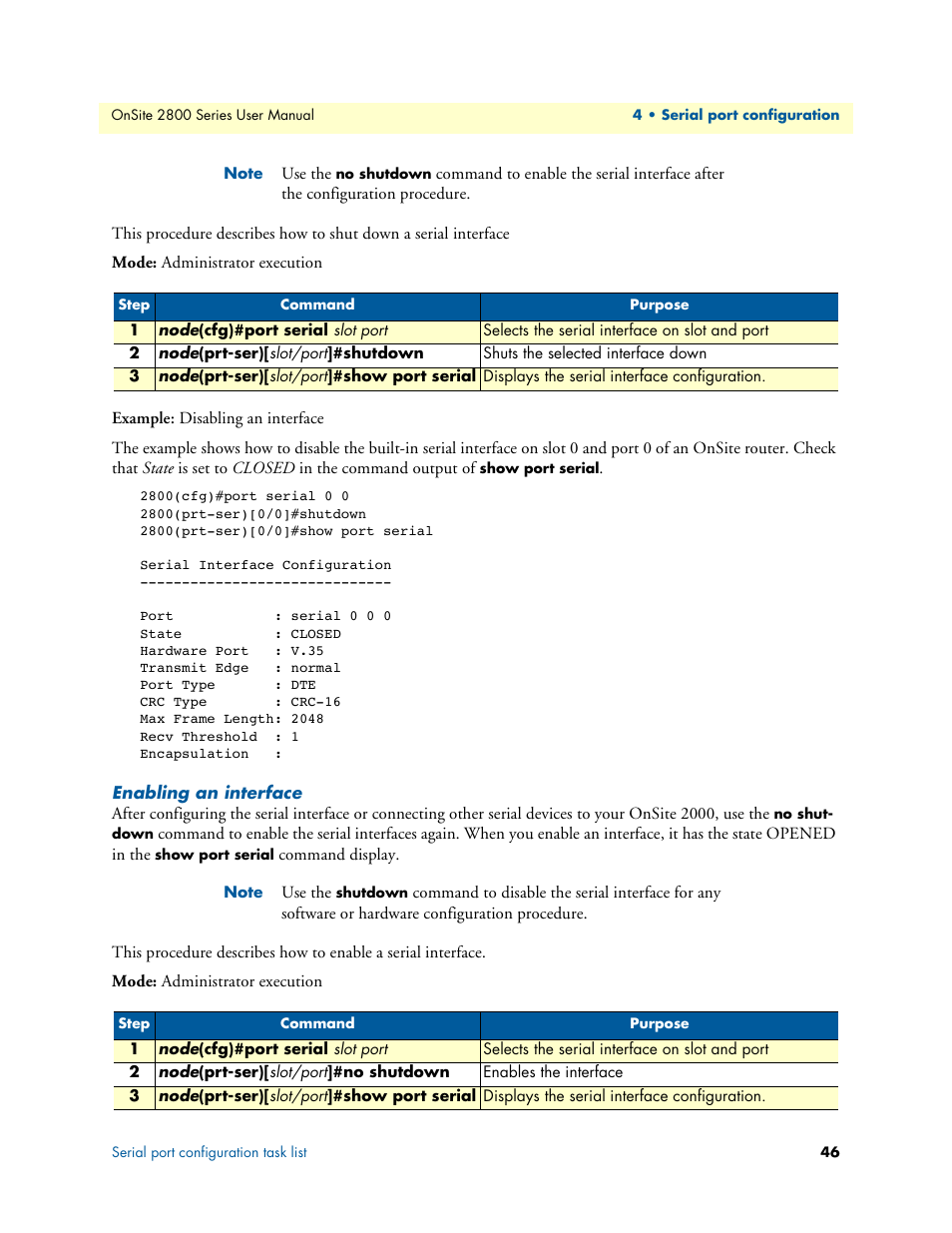 Enabling an interface | Patton electronic ONSITE 2800 User Manual | Page 46 / 135