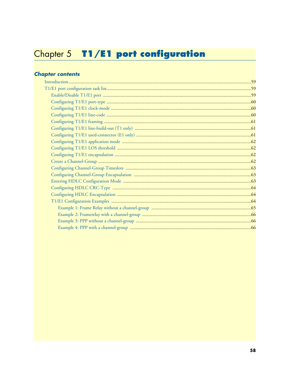 Chapter 5 t1/e1 port configuration, T1/e1 port configuration, Chapter 5 | Patton electronic ONSITE 2800 User Manual | Page 58 / 135