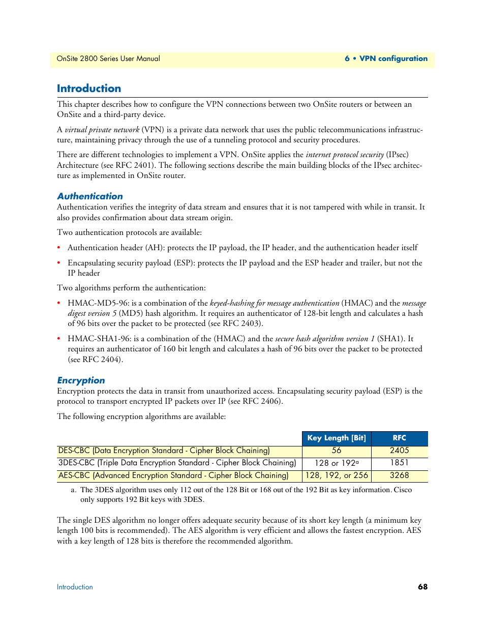 Introduction, Authentication, Encryption | Patton electronic ONSITE 2800 User Manual | Page 68 / 135