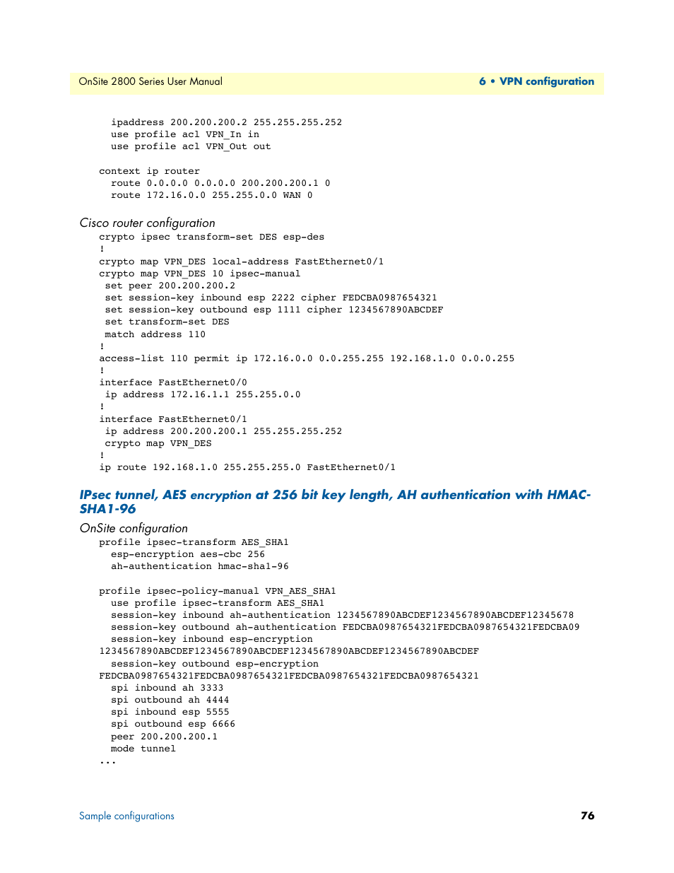 Cisco router configuration, Onsite configuration | Patton electronic ONSITE 2800 User Manual | Page 76 / 135