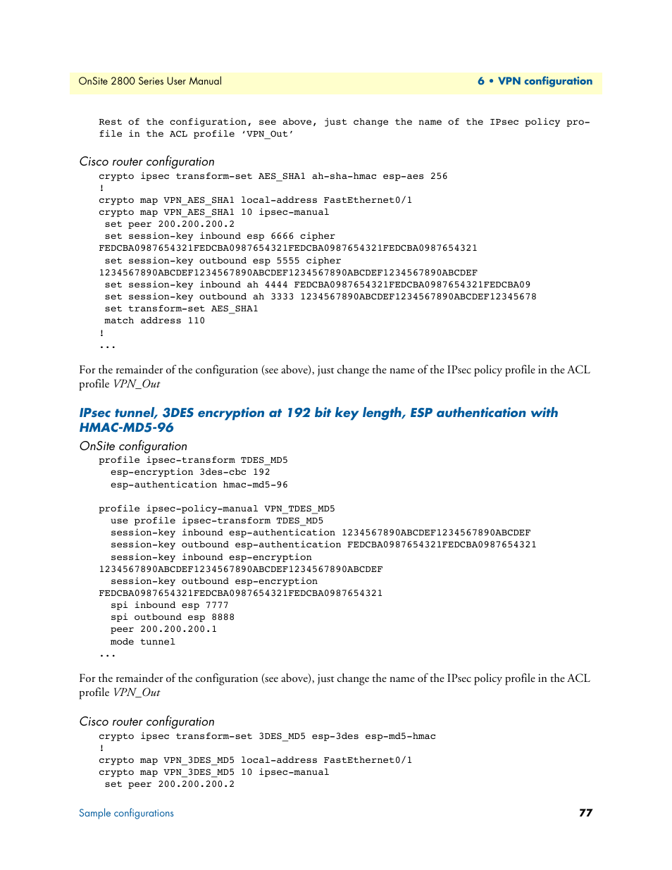 Cisco router configuration, Onsite configuration | Patton electronic ONSITE 2800 User Manual | Page 77 / 135
